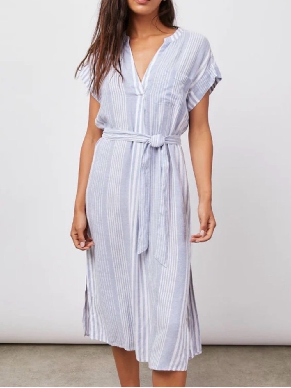 Rails Suri Midi Dress Women’s Size Medium Linen Belt Blue Dusk Stripe